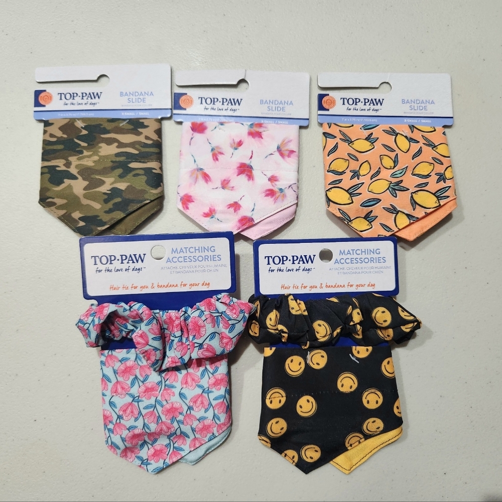 Top Paw Bandana Slides/Accessories for Dogs, Bundle, XS/SM